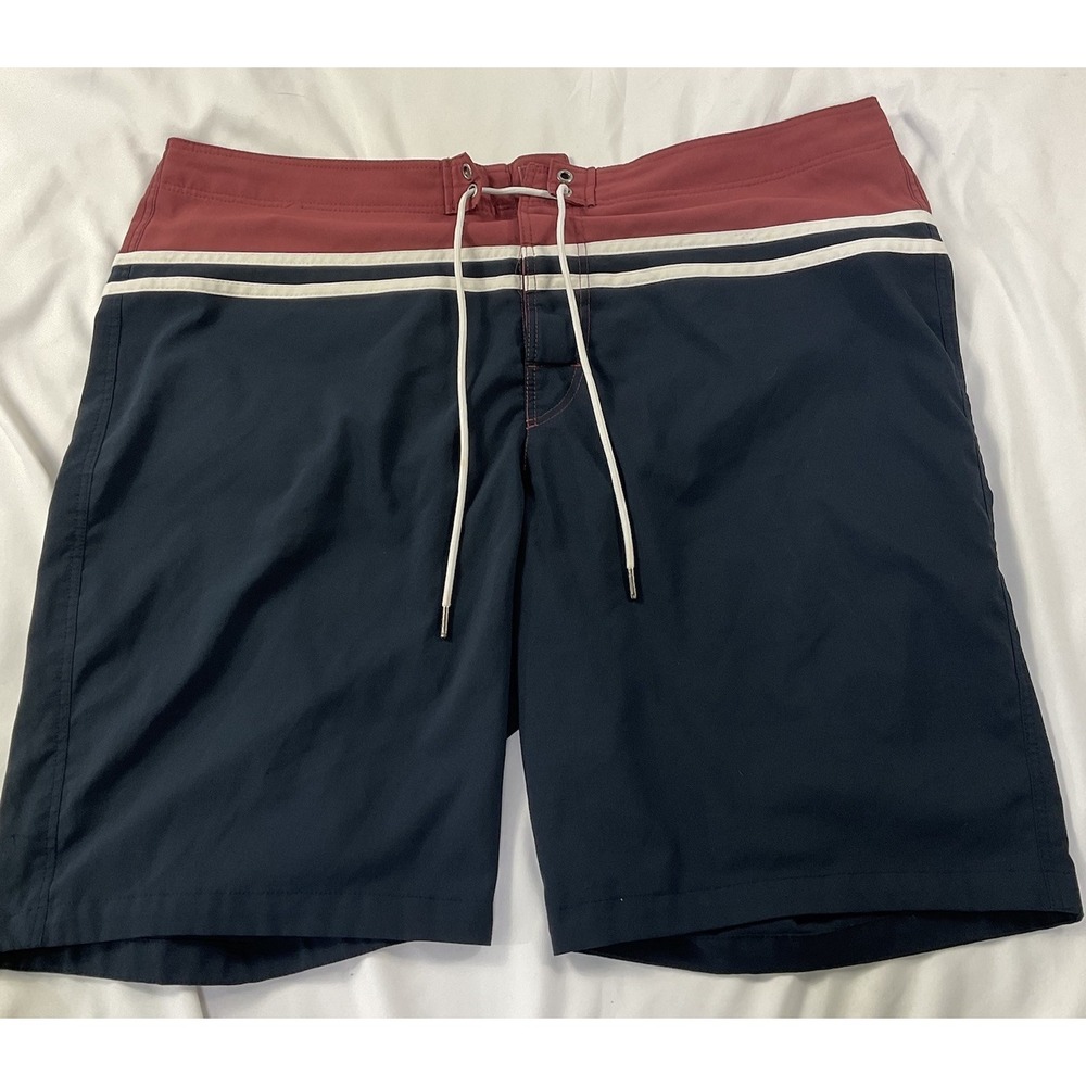 Abercrombie & Fitch Men's SZ 36 Stretch Lined Swimtrunk Shorts Burgundy Blue 167